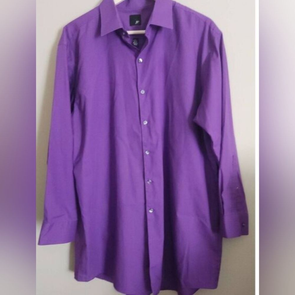 M15 JF j.ferrar Men's Purple Slim Fit Dress Shirt - Long Sleeve